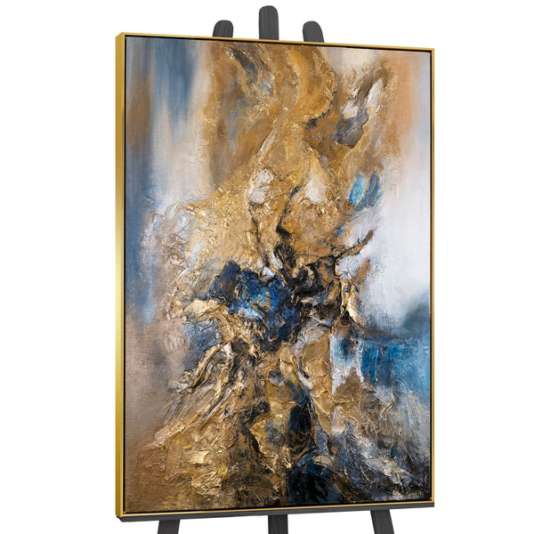 The painting "Heart of the Rock" is a vertical abstraction with deep natural shades