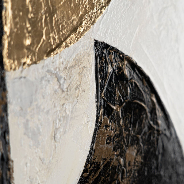 The painting "Architecture of Forms" is a vertical abstraction with a geometric rhythm