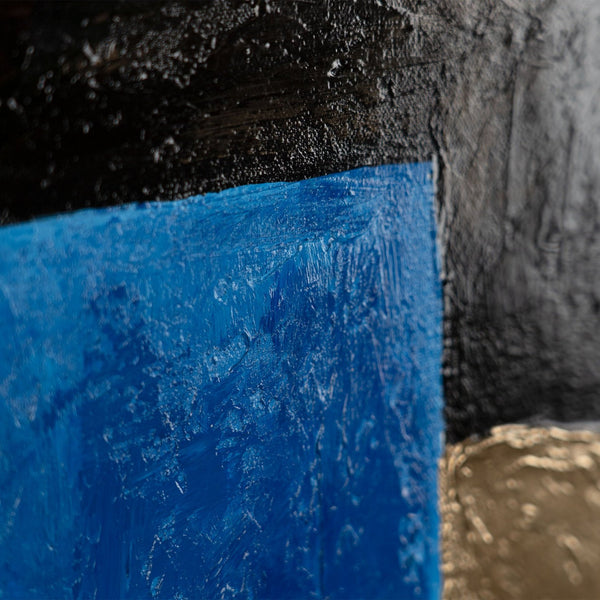 The painting "Architecture of Forms" is a vertical abstraction with a geometric rhythm
