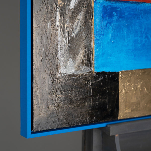 The painting "Architecture of Forms" is a vertical abstraction with a geometric rhythm