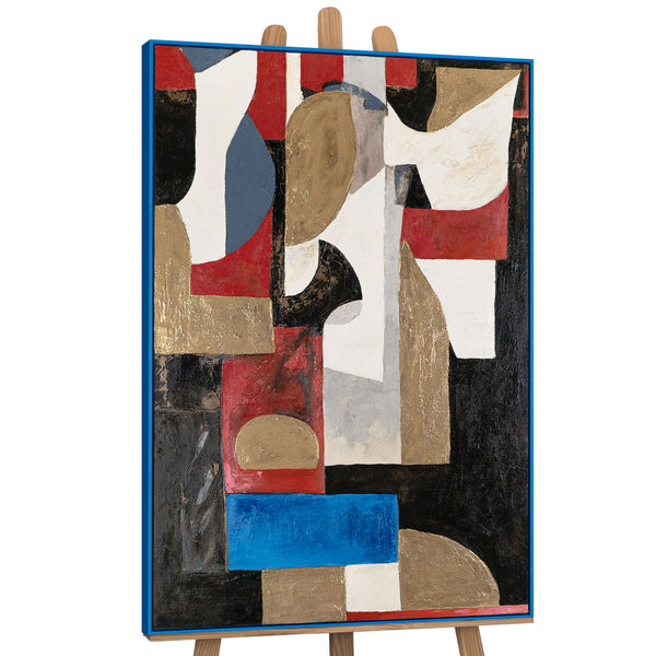 The painting "Architecture of Forms" is a vertical abstraction with a geometric rhythm