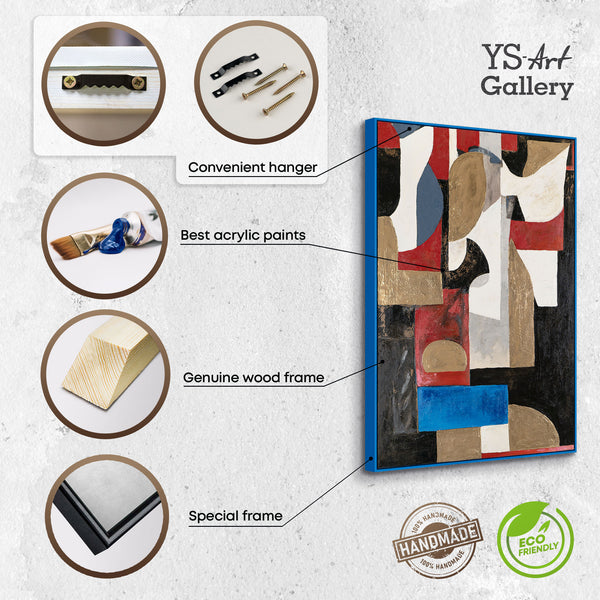 The painting "Architecture of Forms" is a vertical abstraction with a geometric rhythm