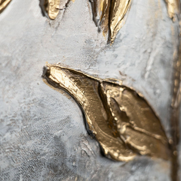 Painting "Sunflower" - vertical textural floristry in gold
