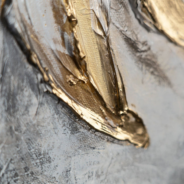 Painting "Sunflower" - vertical textural floristry in gold