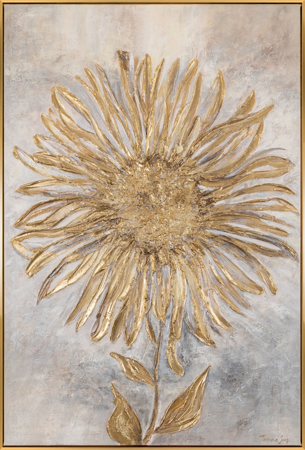 Painting "Sunflower" - vertical textural floristry in gold