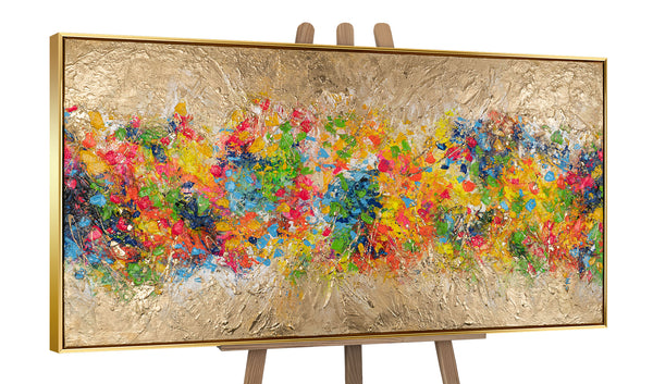 The painting "Extreme Colors" is a horizontal abstraction with bright strokes.