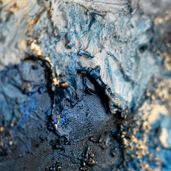 The painting "Blue River" is a horizontal abstraction with deep shades