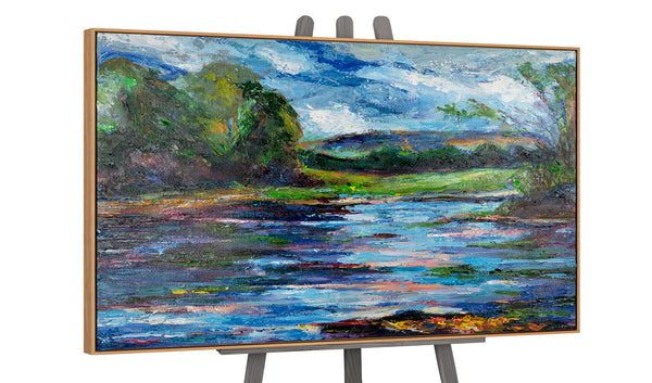 The painting "Mirror of Nature" is a horizontal landscape in the impasto technique