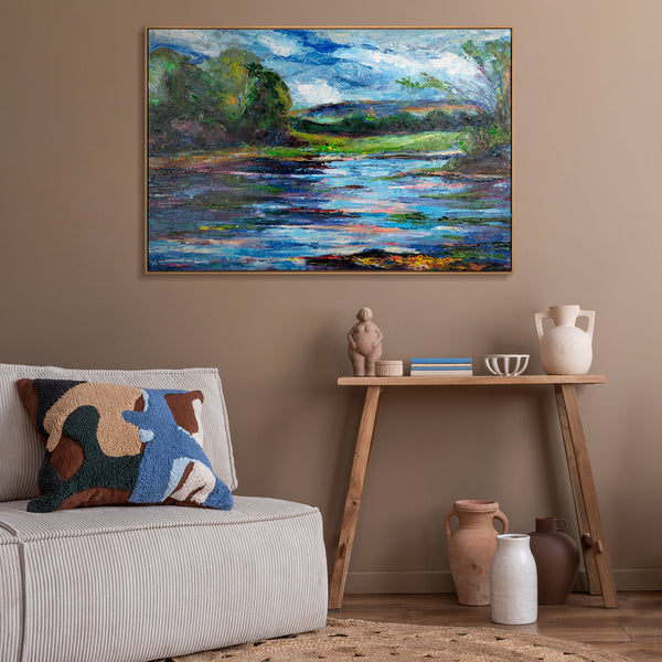 The painting "Mirror of Nature" is a horizontal landscape in the impasto technique