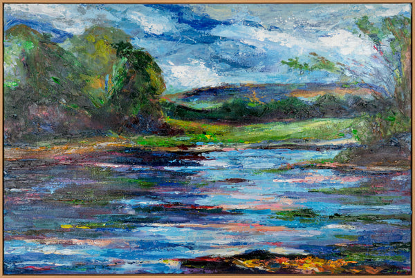 The painting "Mirror of Nature" is a horizontal landscape in the impasto technique