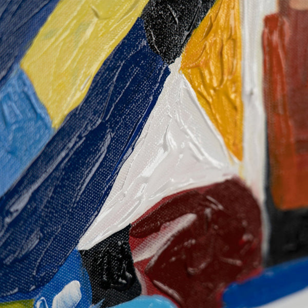 The painting "Mosaic of Feelings" is a horizontal abstraction in the style of Cubism
