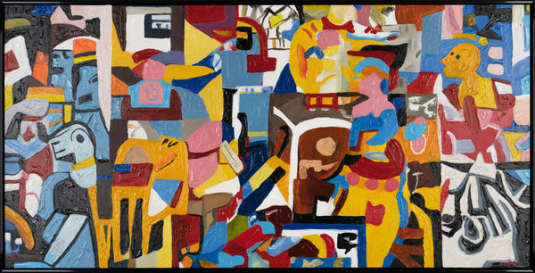 The painting "Mosaic of Feelings" is a horizontal abstraction in the style of Cubism