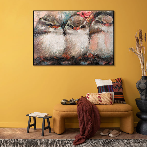 Painting "Bird's Round Dance" - horizontal textural composition