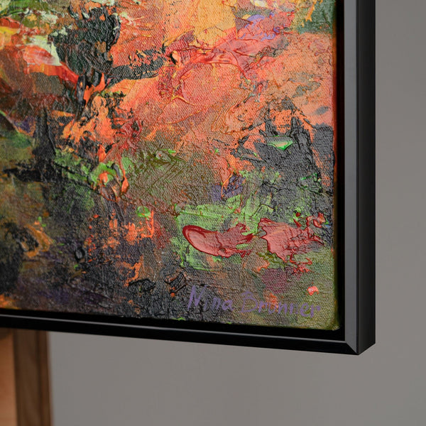 The painting "Shining of the City" is a vertical abstraction with urban motifs