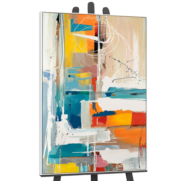 The painting "Urban Light" is a vertical abstraction with the geometry of color