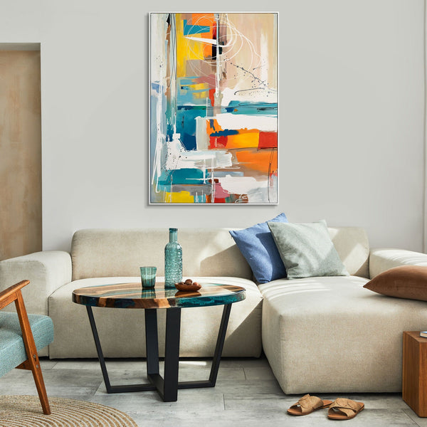 The painting "Urban Light" is a vertical abstraction with the geometry of color