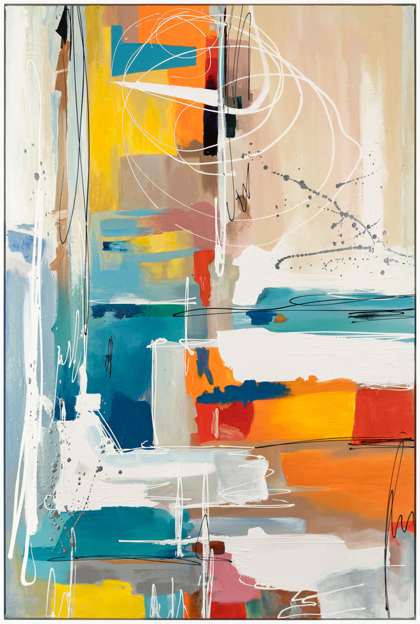 The painting "Urban Light" is a vertical abstraction with the geometry of color