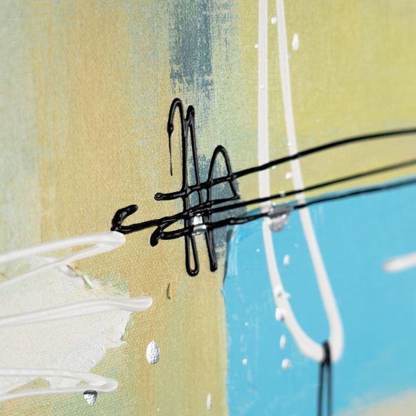 The painting "Architecture of Emotions" is a vertical abstraction with geometric blocks
