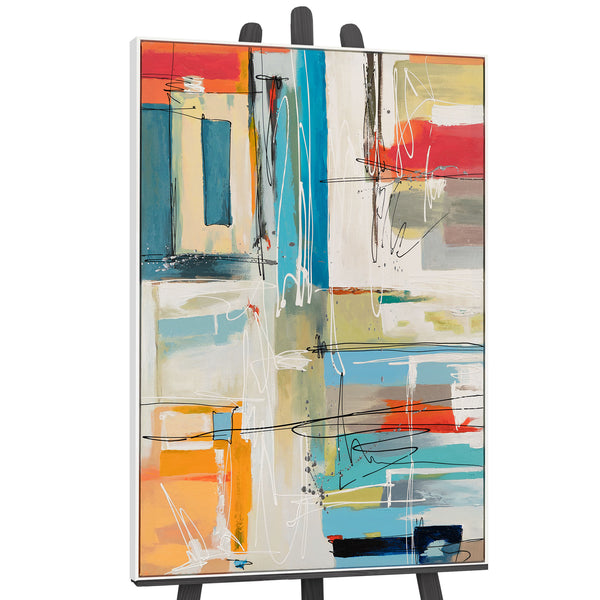 The painting "Architecture of Emotions" is a vertical abstraction with geometric blocks