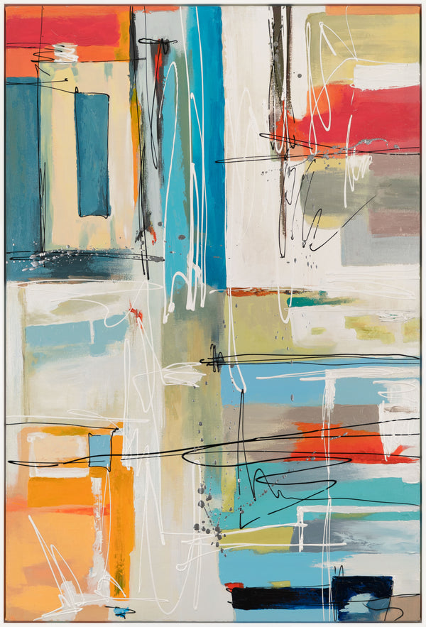 The painting "Architecture of Emotions" is a vertical abstraction with geometric blocks