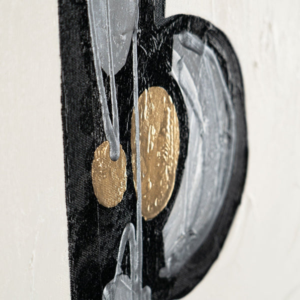 The painting "Contacts of Views" is an abstract composition in the style of Cubism