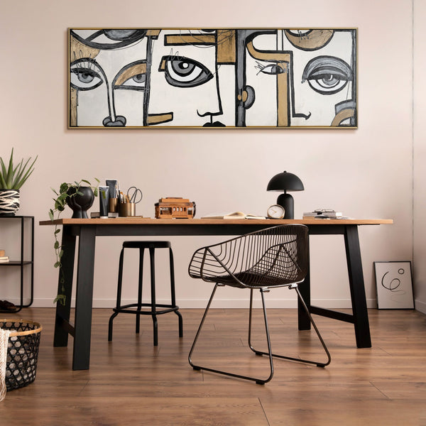 The painting "Contacts of Views" is an abstract composition in the style of Cubism