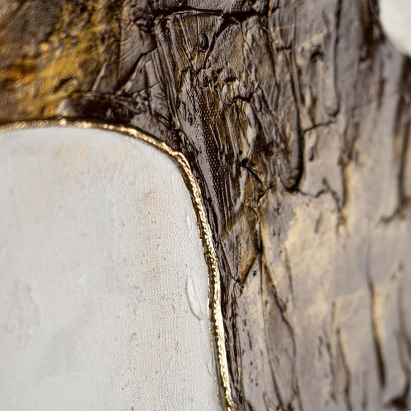 The painting "Abstract Windows" is a vertical abstraction with warm beige tones