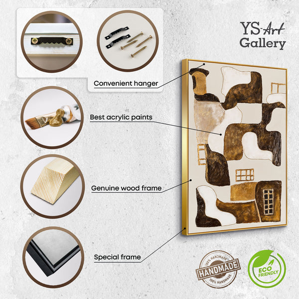The painting "Abstract Windows" is a vertical abstraction with warm beige tones