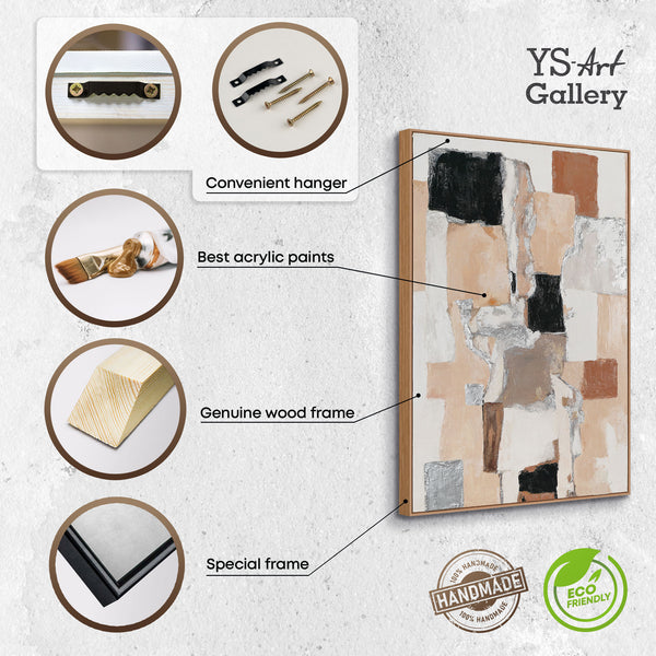 The painting "Architecture of Silence" is a vertical abstraction with warm beige tones