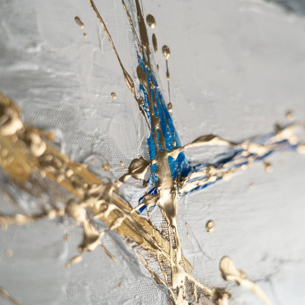 The painting "Storm Energy" is a vertical abstraction with a cold palette
