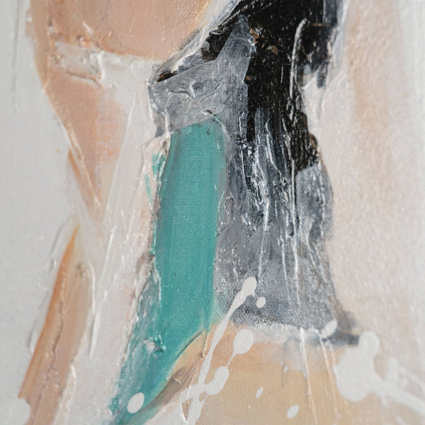 The painting "Tenderness of Movement" is a vertical figurative composition with elements of abstraction.