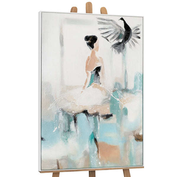 The painting "Tenderness of Movement" is a vertical figurative composition with elements of abstraction.