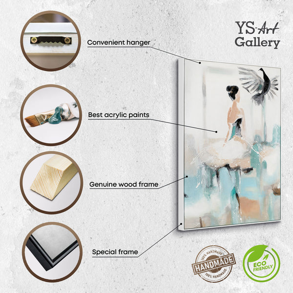 The painting "Tenderness of Movement" is a vertical figurative composition with elements of abstraction.