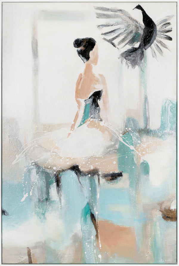 The painting "Tenderness of Movement" is a vertical figurative composition with elements of abstraction.