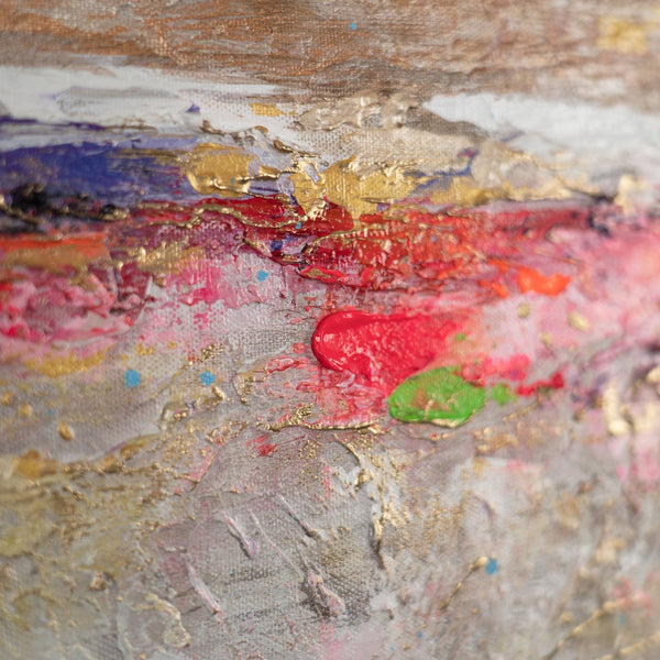The painting "Colorful Glow" is a horizontal abstraction with color accents