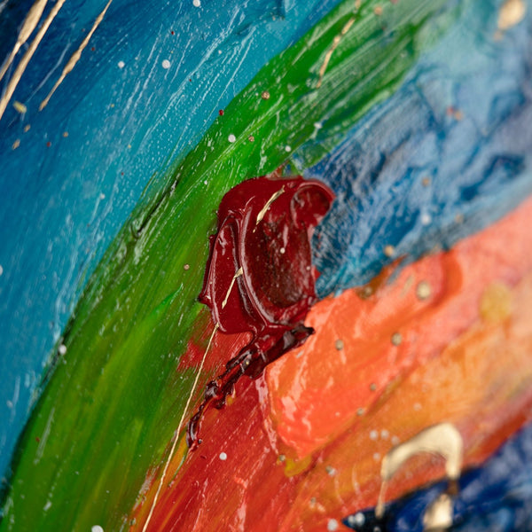 The painting "Energy of Color" is an abstract expression of fiery colors