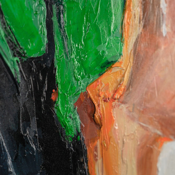 The painting "Mysterious Profile" is a portrait abstraction in rich colors