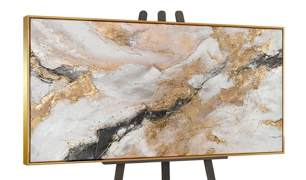 The painting "Breath of the Canyon" is a horizontal abstraction with a marble effect