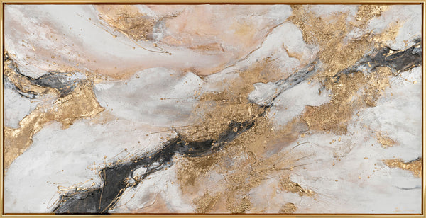 The painting "Breath of the Canyon" is a horizontal abstraction with a marble effect