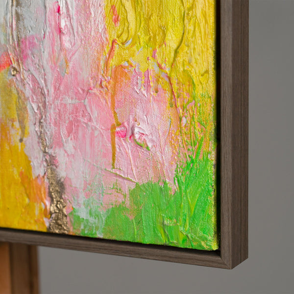 The painting "Fragments of Consciousness" is a vertical abstraction with bright accents