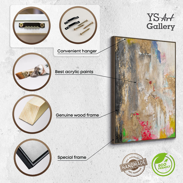 The painting "Fragments of Consciousness" is a vertical abstraction with bright accents