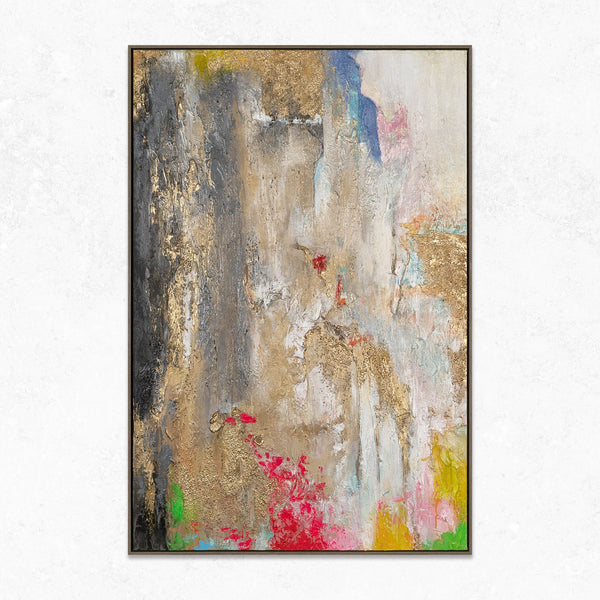 The painting "Fragments of Consciousness" is a vertical abstraction with bright accents