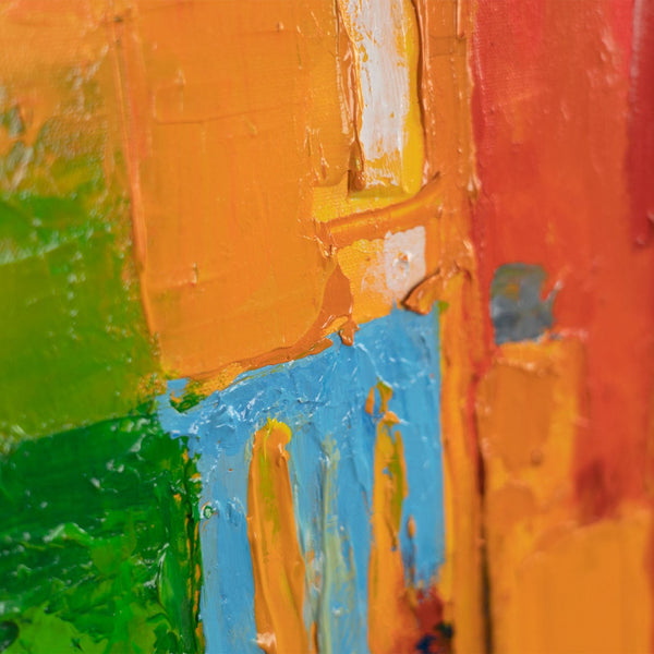 The painting "Color Codes" is a vertical abstraction in an urban style