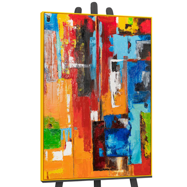 The painting "Color Codes" is a vertical abstraction in an urban style