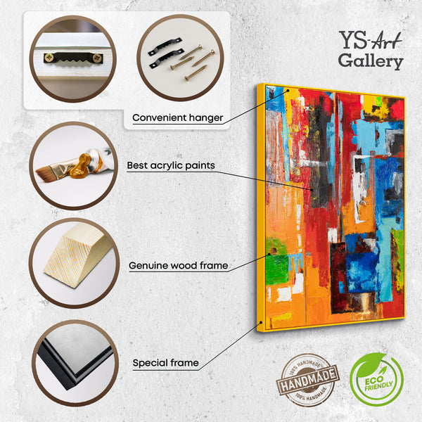 The painting "Color Codes" is a vertical abstraction in an urban style