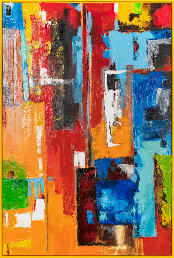 The painting "Color Codes" is a vertical abstraction in an urban style