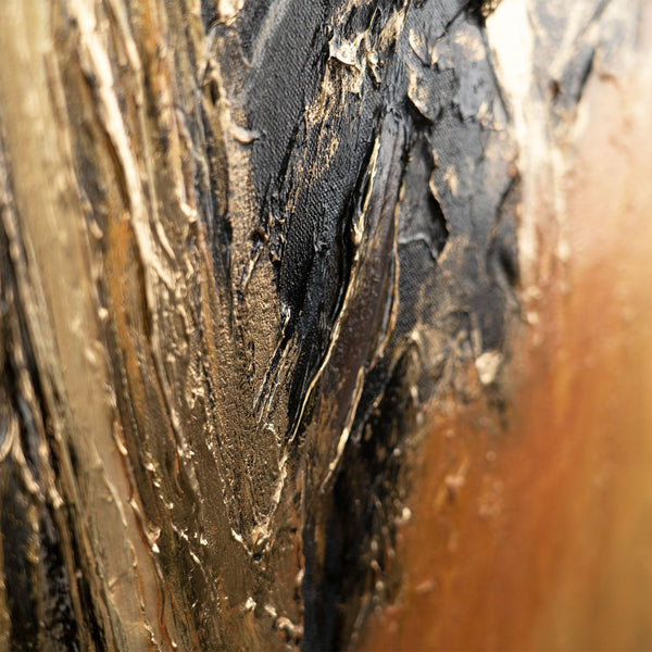 The painting "Golden Touch" is a vertical abstraction with a warm glow
