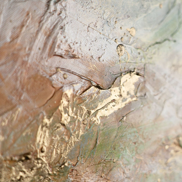 The painting "Pulsation of the Earth" is a horizontal abstraction with a fiery-clay palette