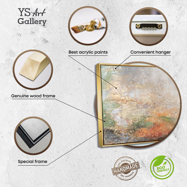 The painting "Pulsation of the Earth" is a horizontal abstraction with a fiery-clay palette