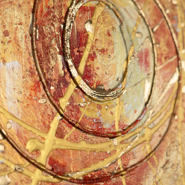 The painting "Circle of Energy" is a horizontal abstraction with the dynamics of gold and ocher